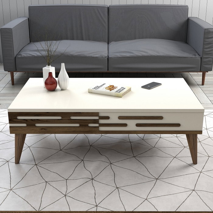 Hanah Home Valensiya Conjunto de Muebles de Salón Nogal y Crema